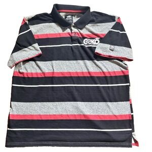 Ecko Unltd Y2K Polo Shirt Mens 2XL XXL 90s Streetwear Hip Hop Logos Striped